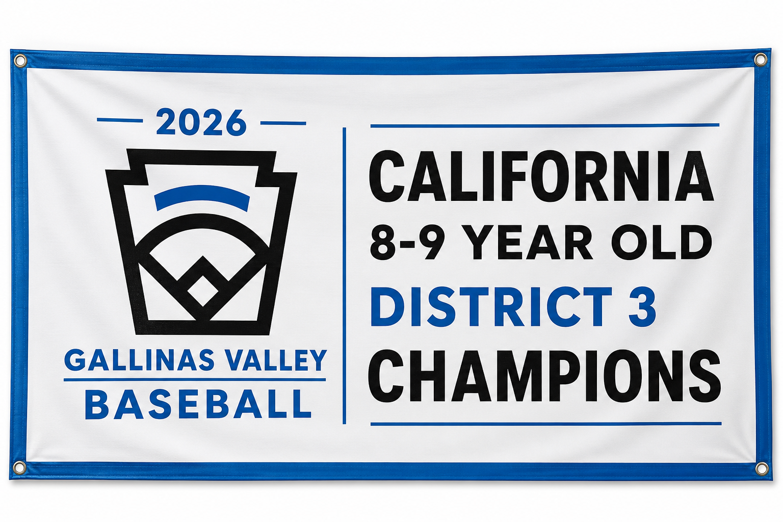2026 Gallinas Valley 8-9 year old District 3 champions banner